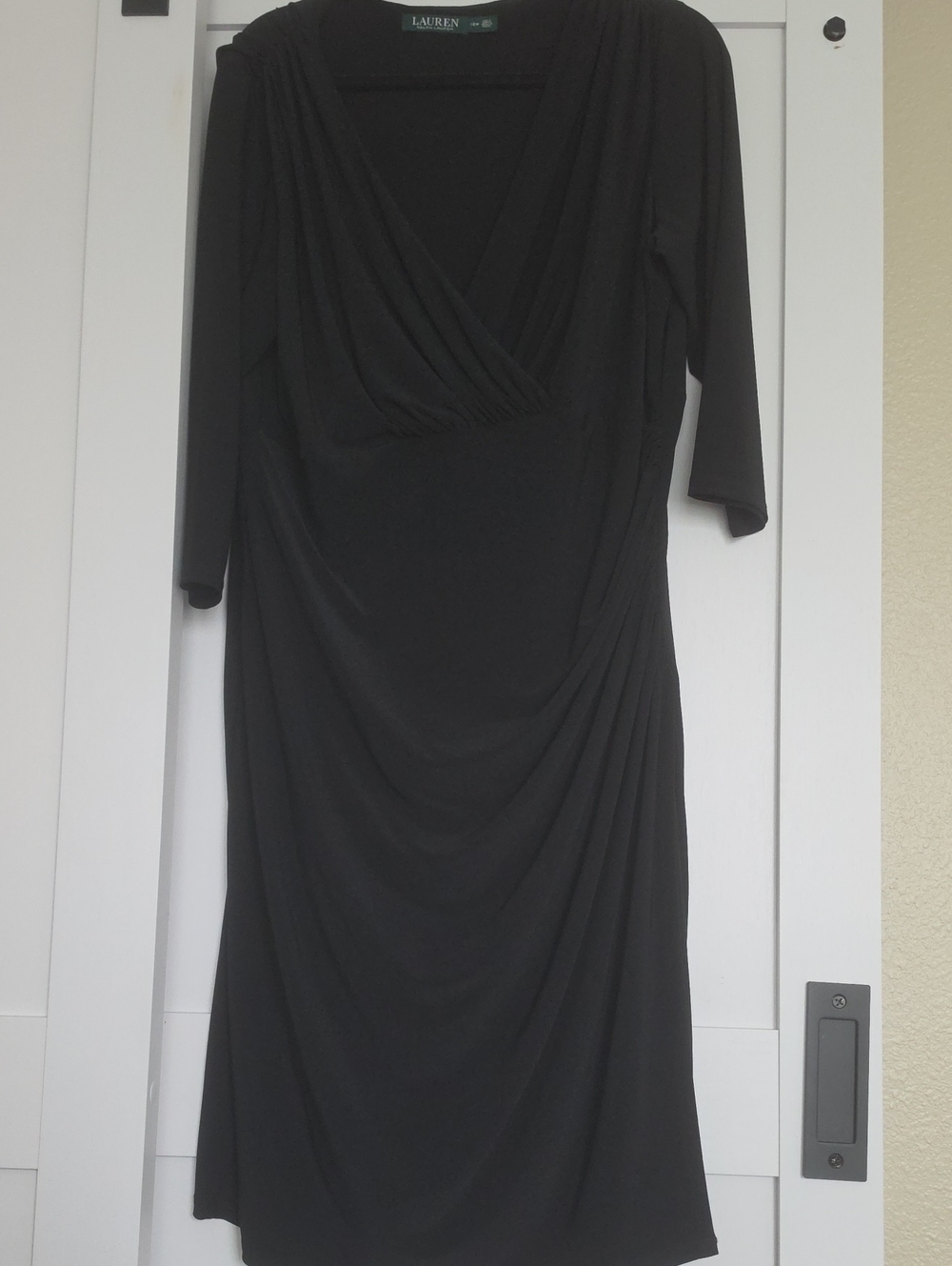 Classic Lauren Ralph Lauren Black Draped Midi Wrap Dress